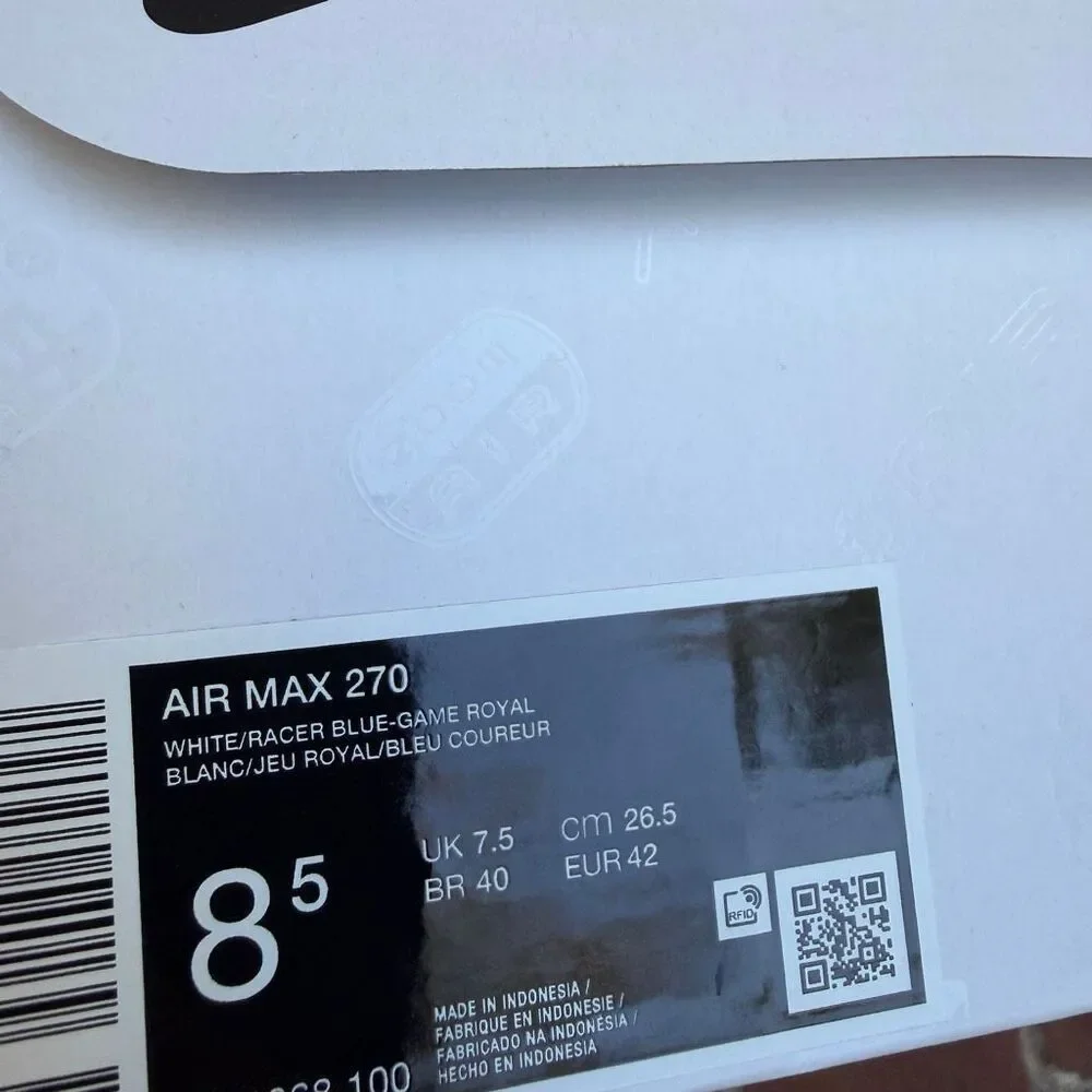 Nike Men's Air Max 270 Mesh Lace Up Athletic Shoes White Racer Blue Size 8.5 NEW
